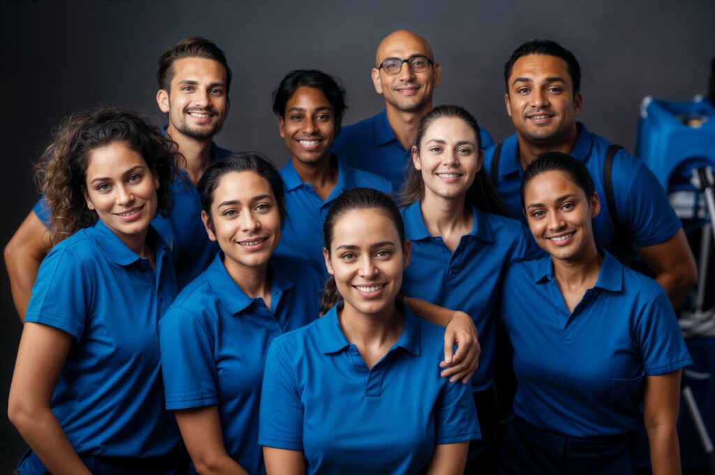 janitorial team of women standing with cleaning equipment